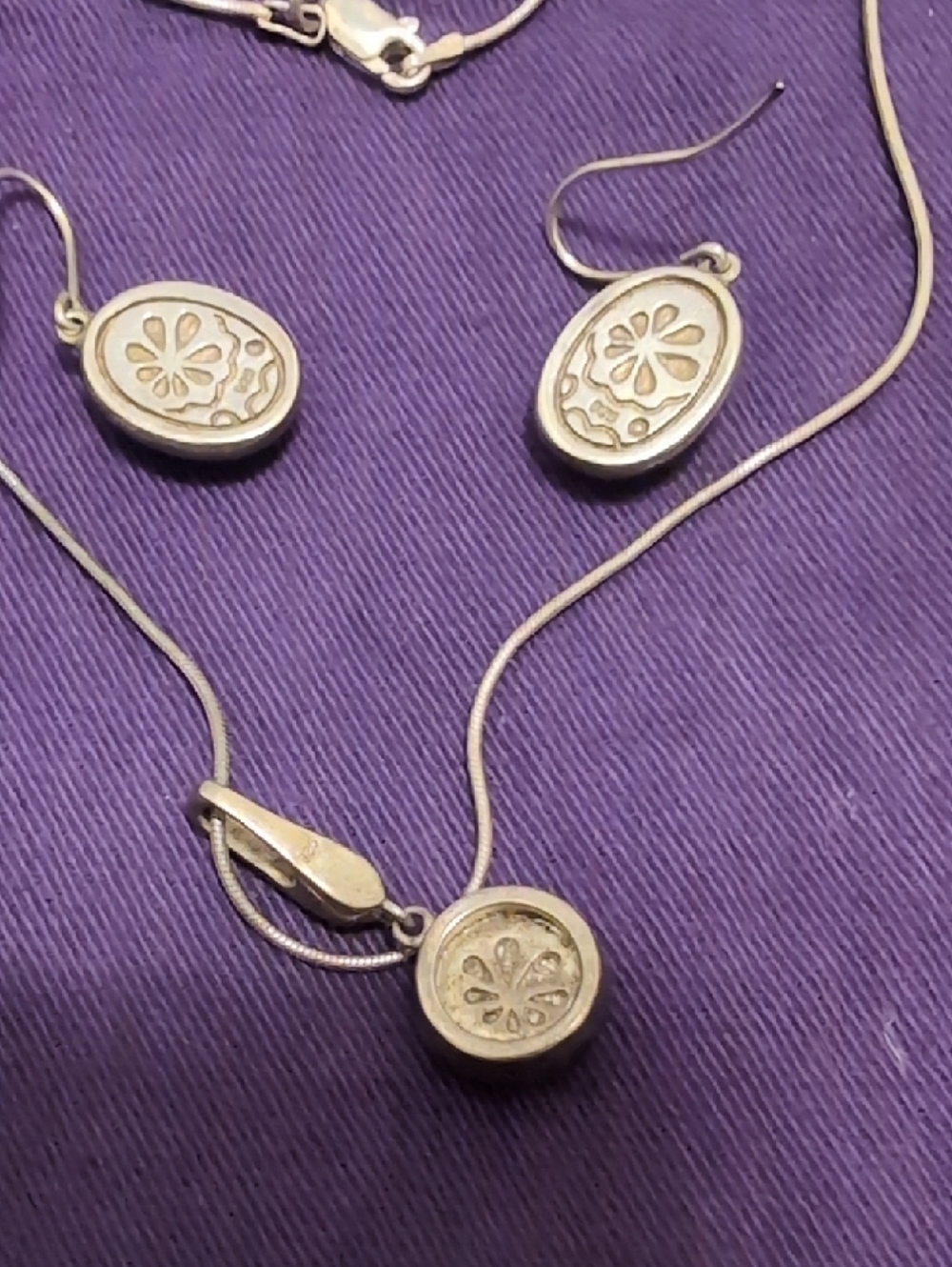 Sterling Silver Light Aqua Stone Pendant Necklace and Earrings Set - Picture 2 of 3